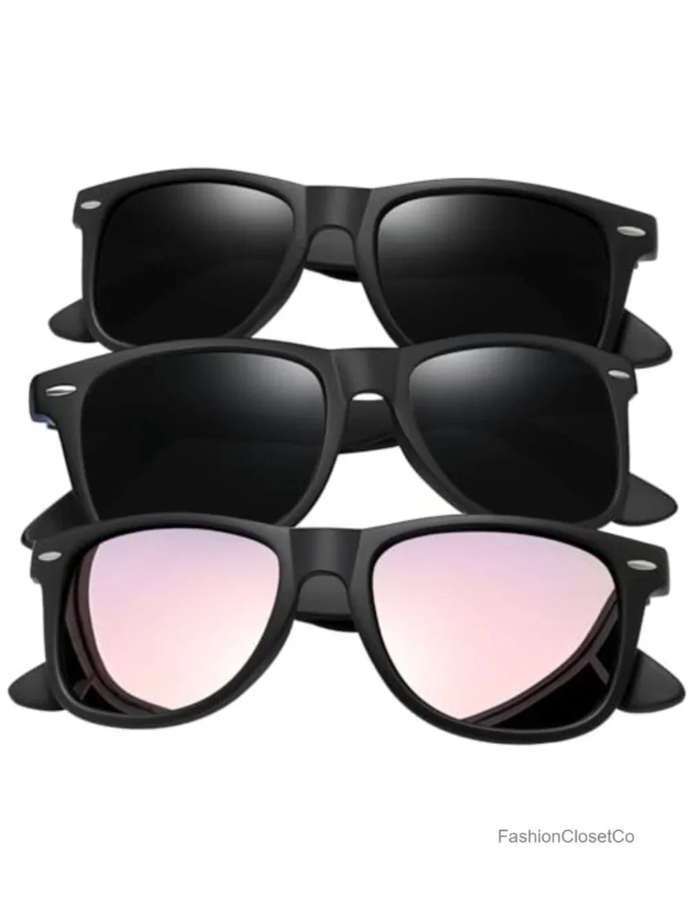 3 Pack Polarized Square Sunglasses UV400 Protection TAC Lens Plastic Frame